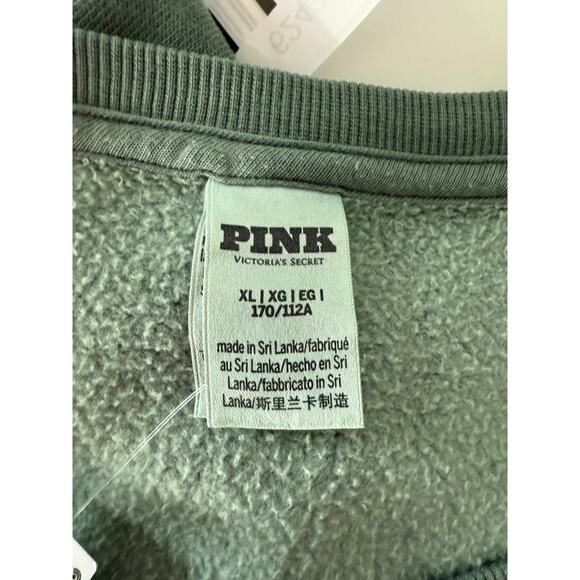 Victoria's Secret PINK Long Sleeve Pullover Fleece Green Crop Sweatshirt Size XL - Picture 6 of 10